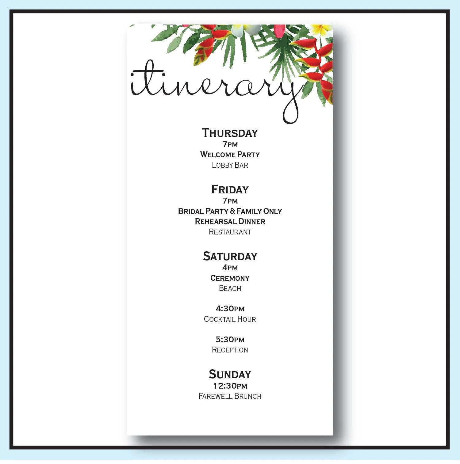 Personalized Wedding Welcome Letter & Itinerary - Tropical