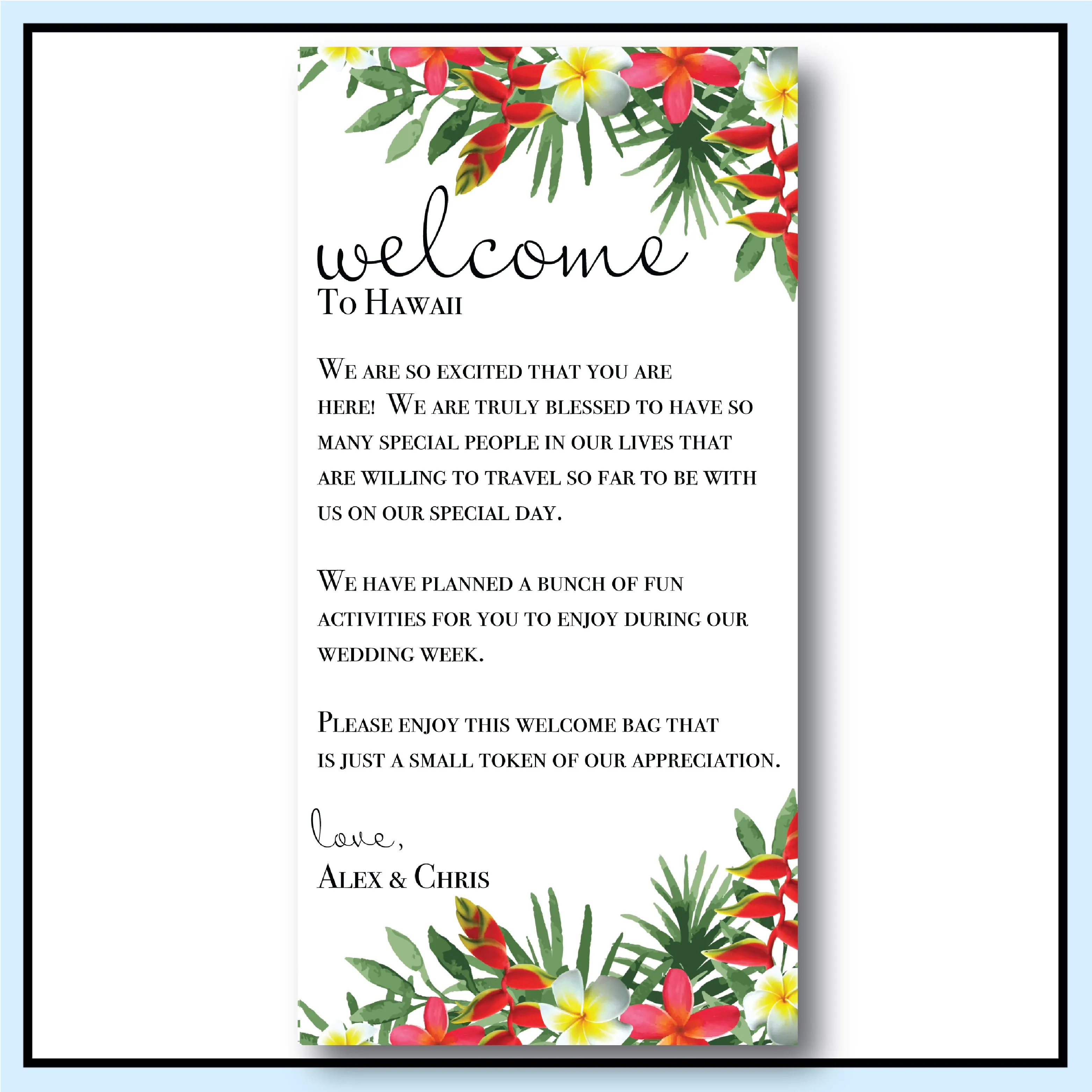 Personalized Wedding Welcome Letter & Itinerary - Tropical