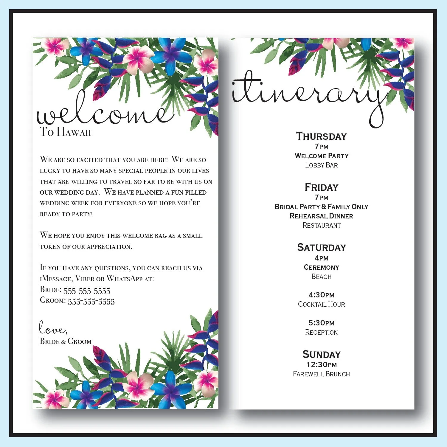 Personalized Wedding Welcome Letter & Itinerary - Tropical