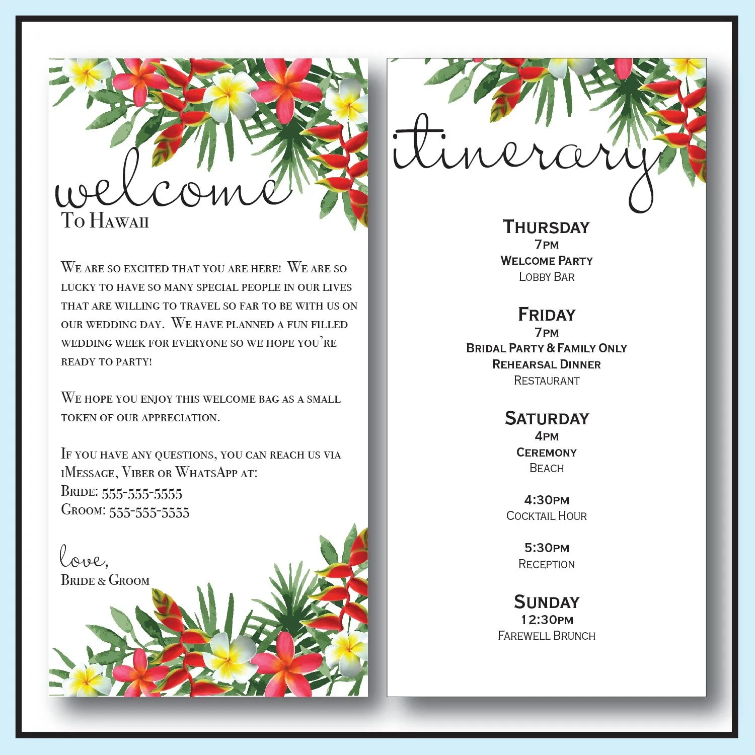 Personalized Wedding Welcome Letter & Itinerary - Tropical