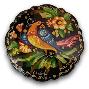 Phoenix Bird Hand Painted Lacquer Pin in Black