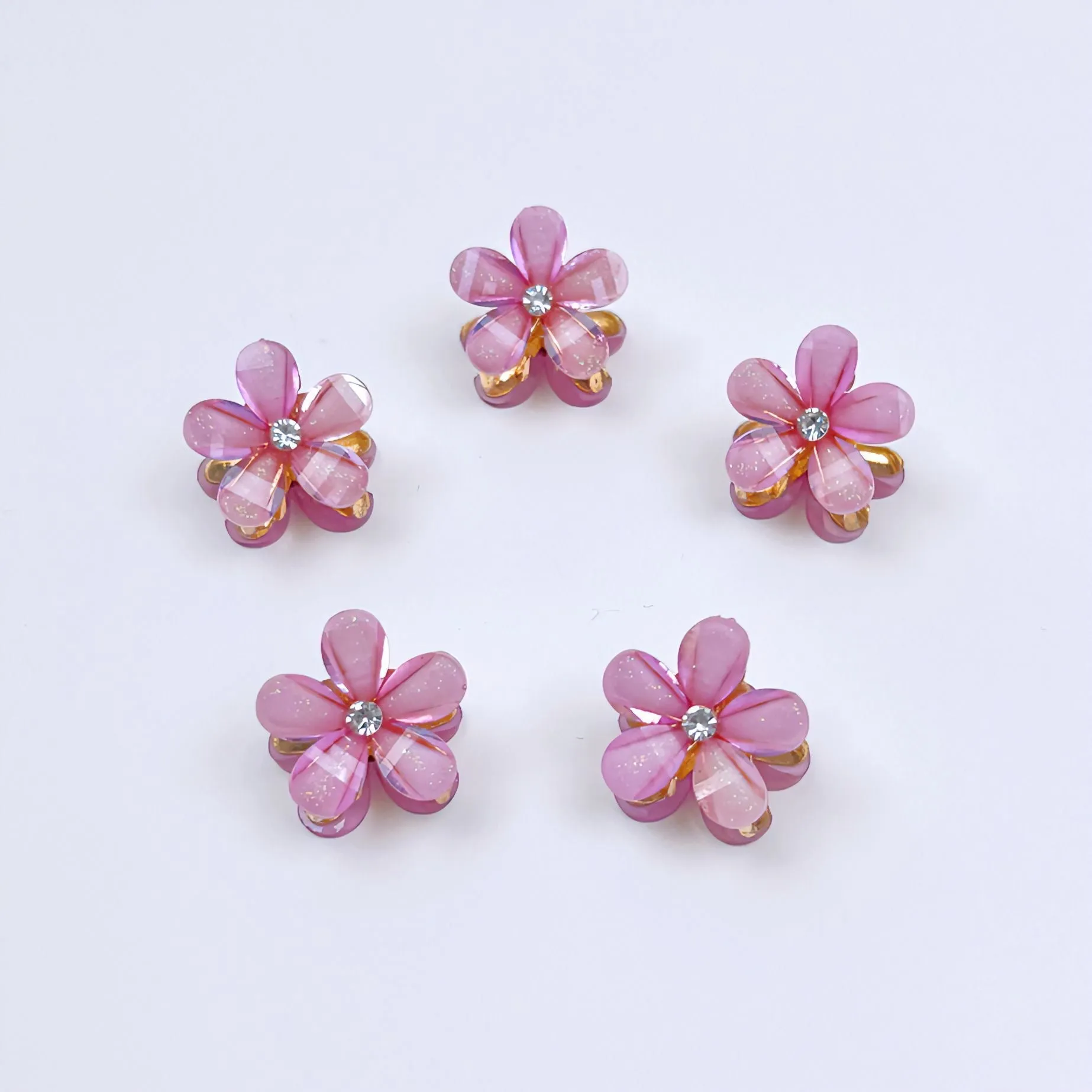 Pink Flowers Mini Hair Claw Set(6Pcs)