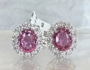 Pink Sapphire and Diamond Earrings