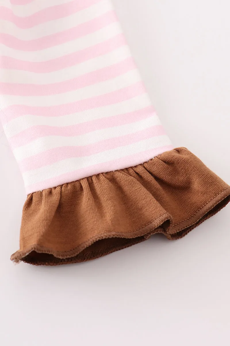 Pink Stripe Noah's Ark Animal Applique Baby Set