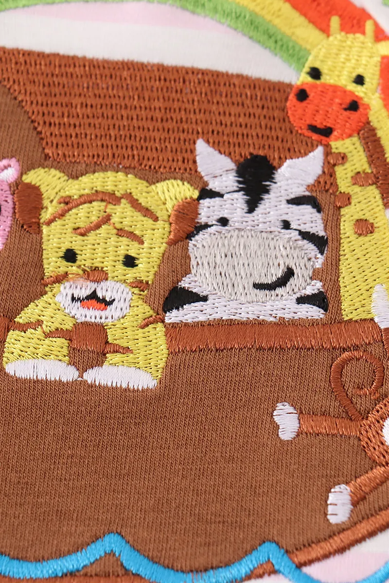 Pink Stripe Noah's Ark Animal Applique Baby Set