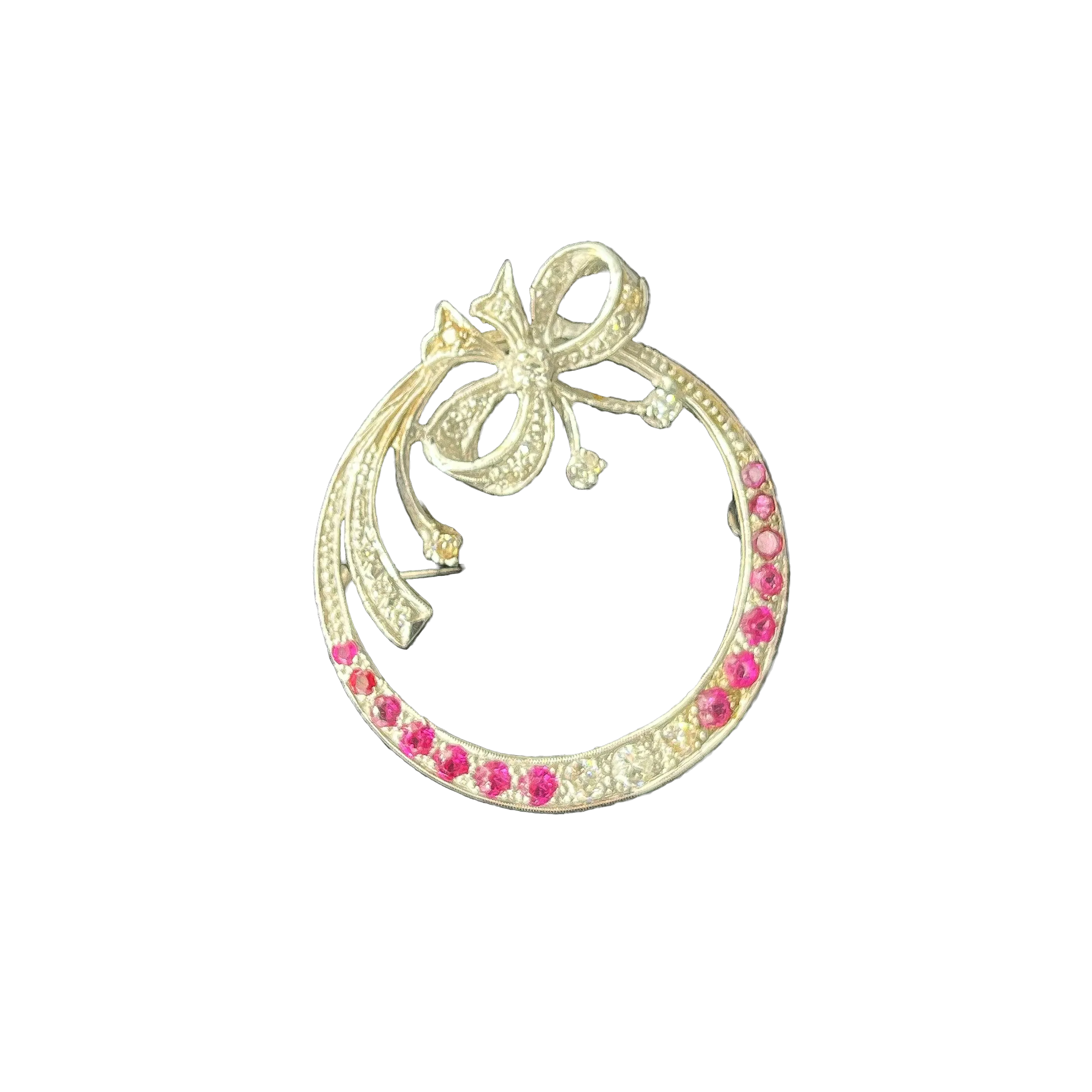 PLATIUM VINTAGE DECO 1CT DIAMOND AND .70CT BURUMA RUBY RIBBON BROOCH  PIN