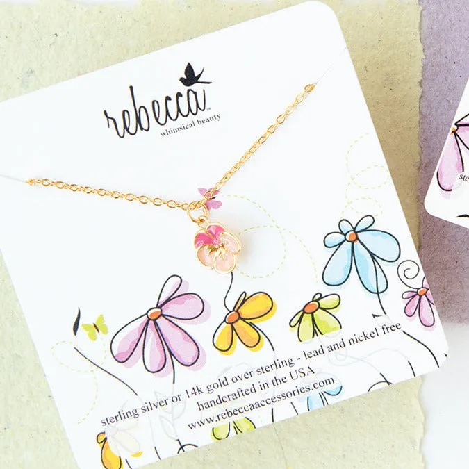 Plumeria Pink Enamel Flower Charm Necklace Children’s