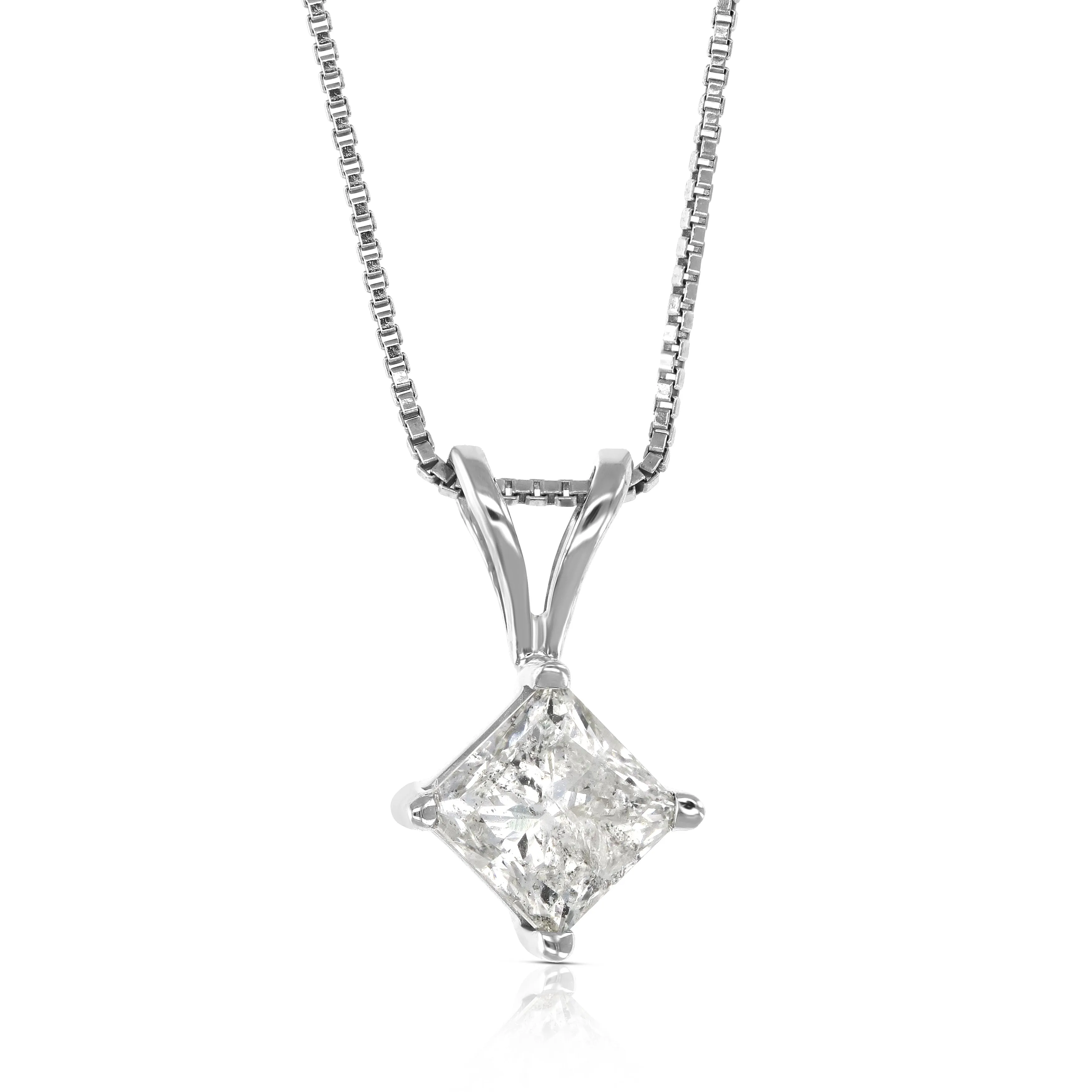 Princess Diamond Solitaire Pendant Necklace in 14K White Gold