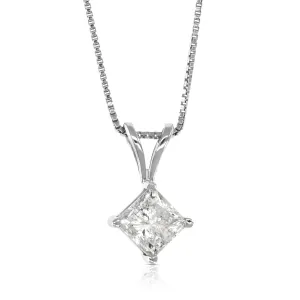 Princess Diamond Solitaire Pendant Necklace in 14K White Gold
