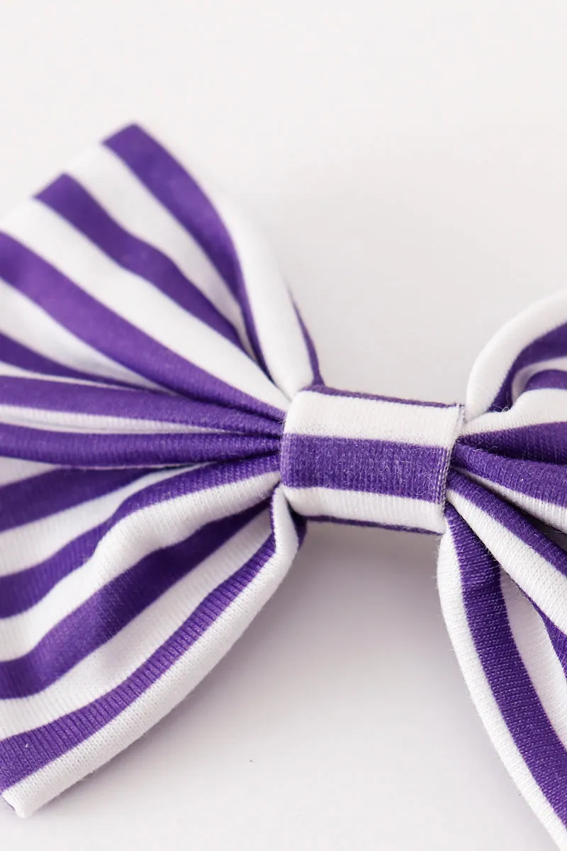 Purple Stripe Piggie Hair Bow