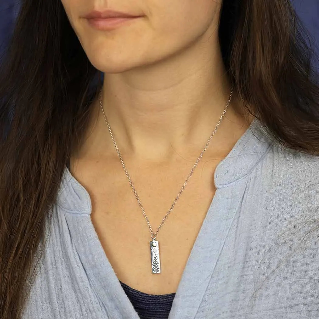Rectangle Pine Tree Charm Necklace