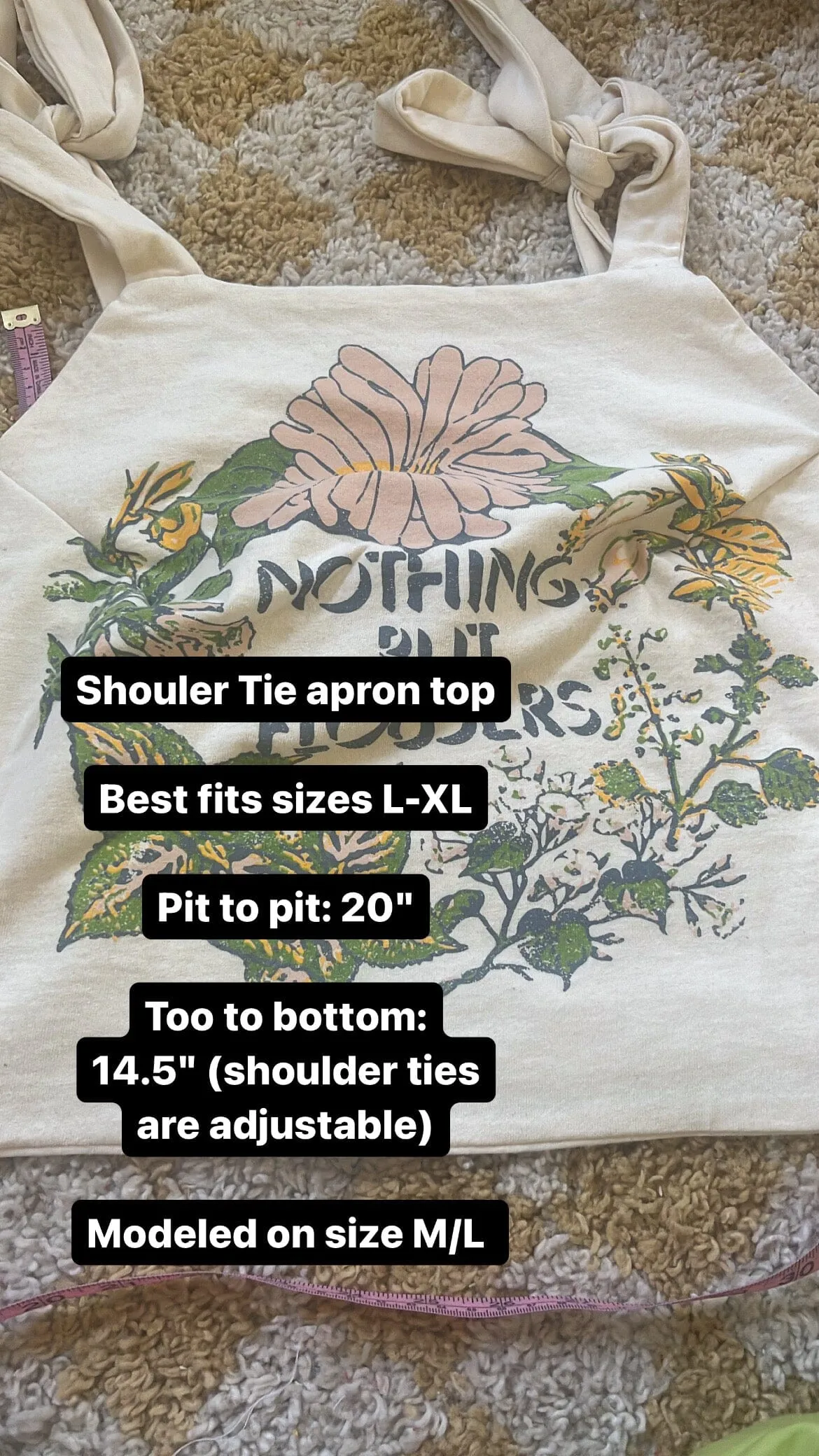Reworked Nothing But Flowers Off White Shoulder Tie Apron Top
