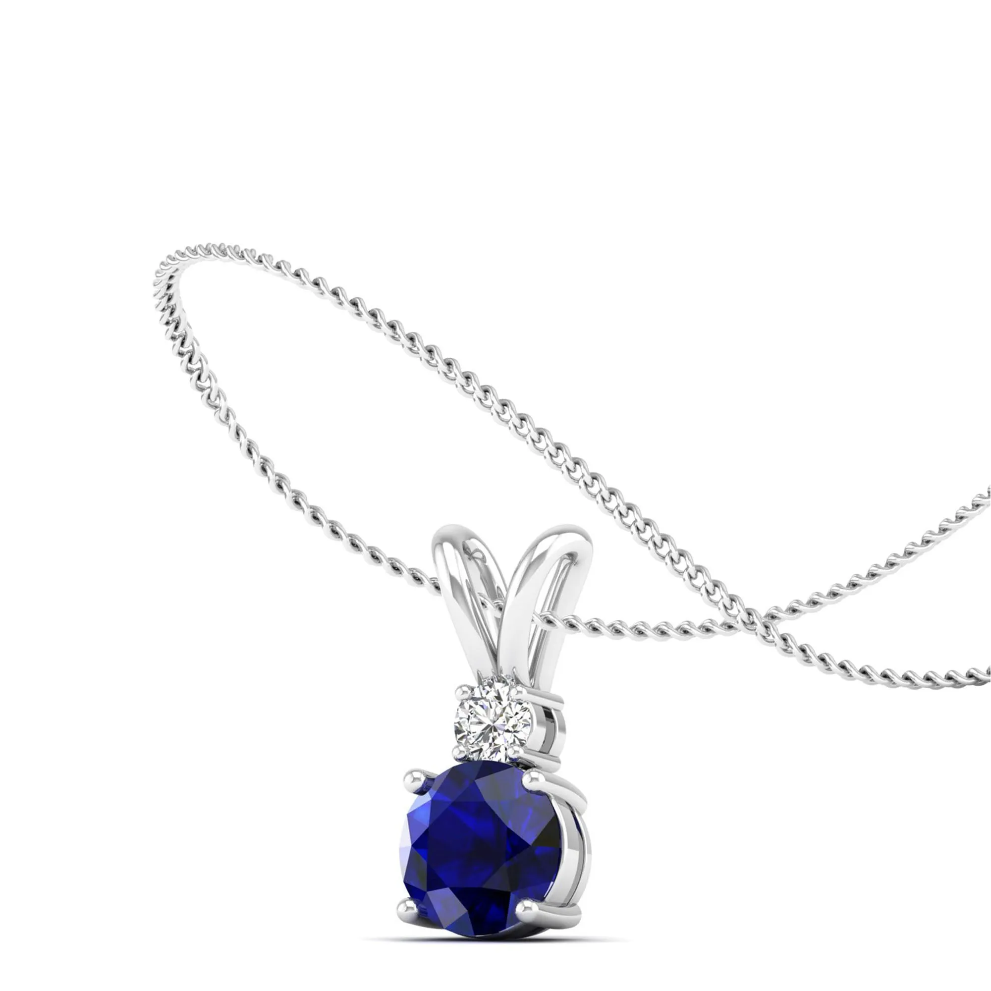 Round Sapphire and Diamond Pendant