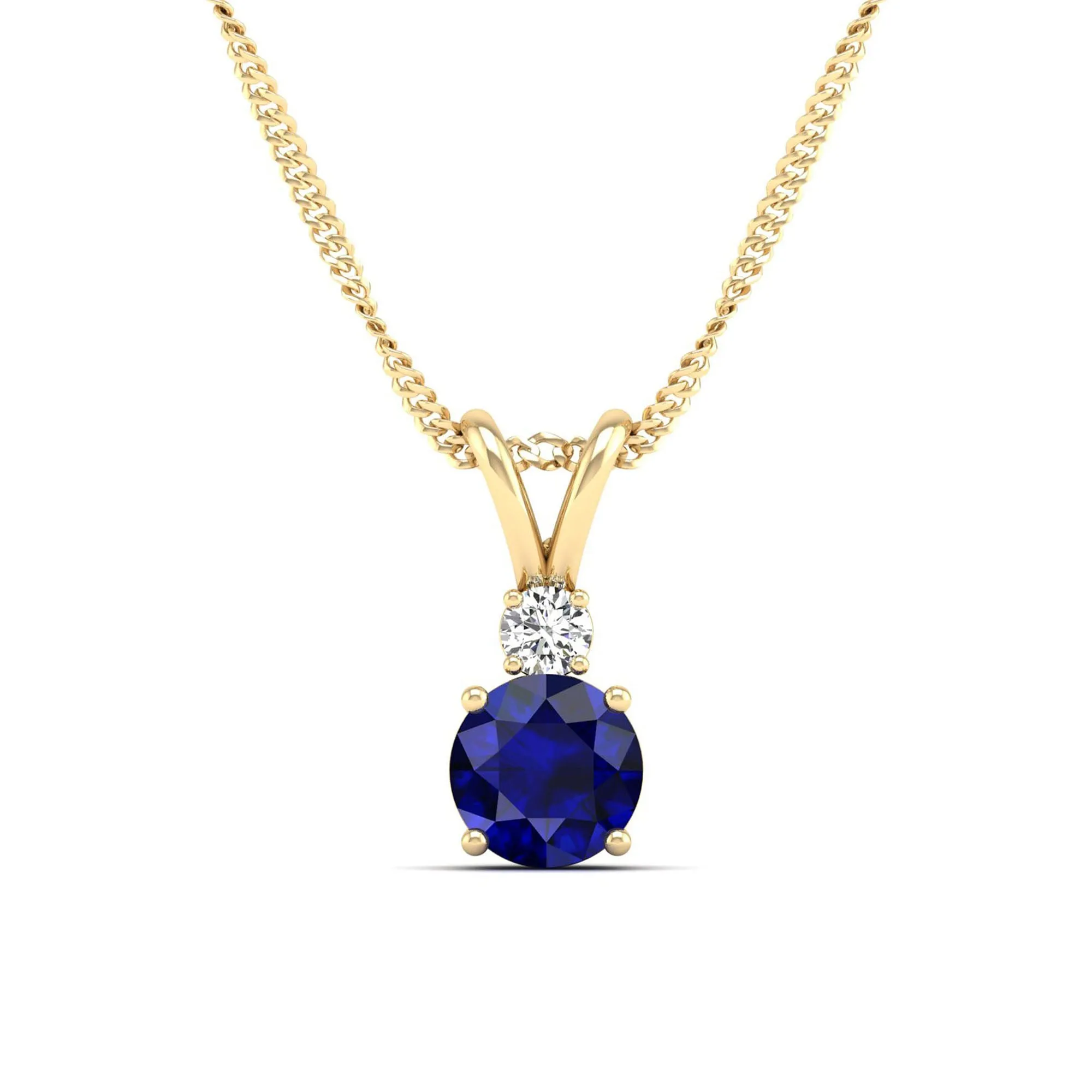 Round Sapphire and Diamond Pendant
