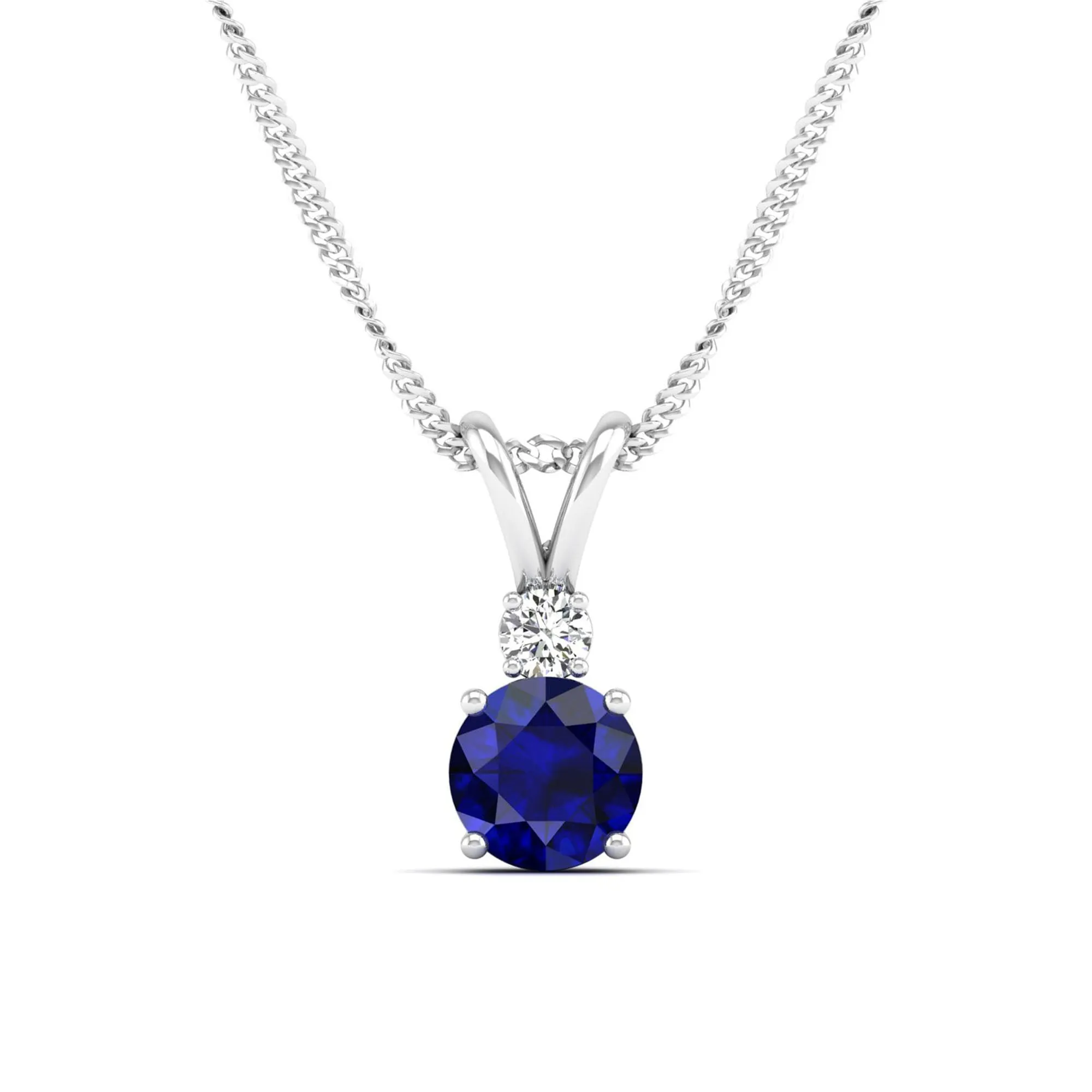 Round Sapphire and Diamond Pendant