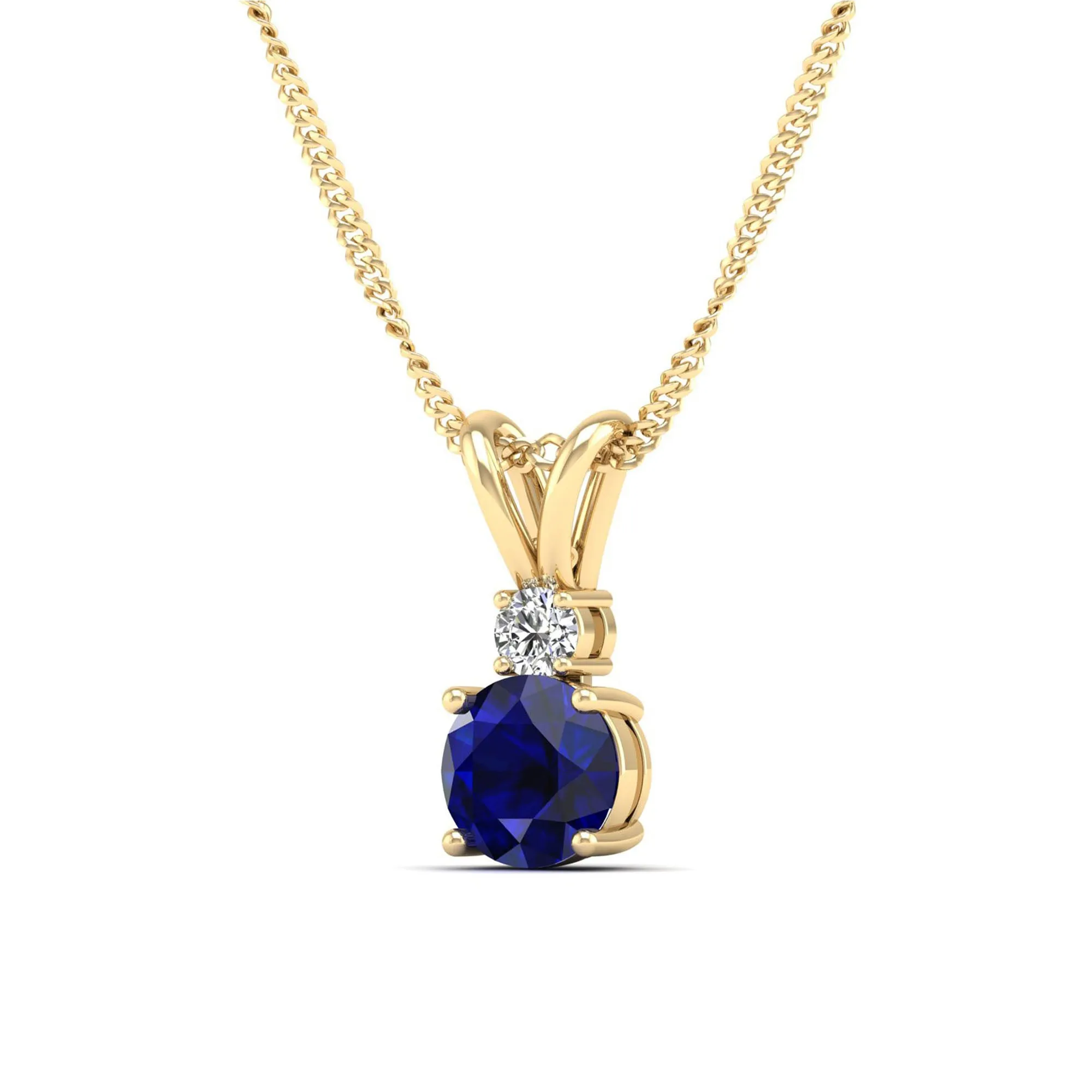 Round Sapphire and Diamond Pendant