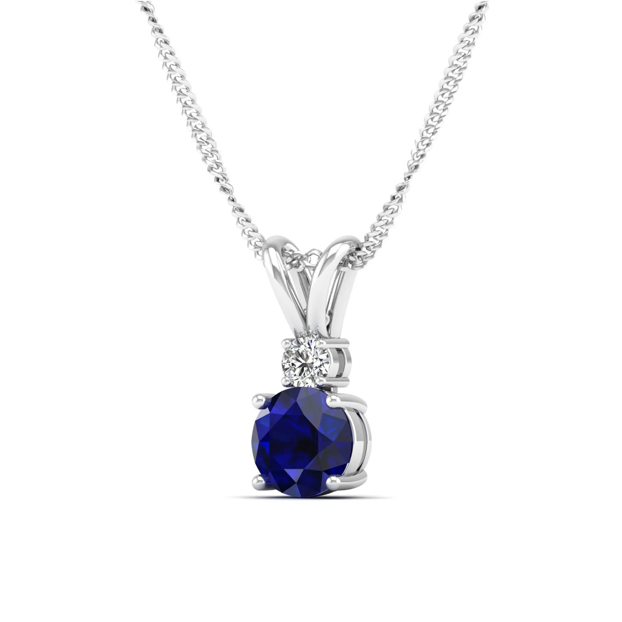 Round Sapphire and Diamond Pendant