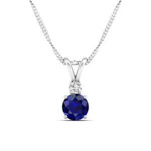 Round Sapphire and Diamond Pendant