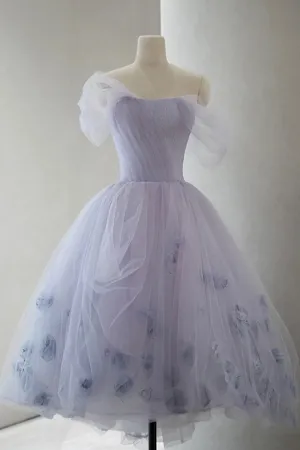 Roycebridal Kenna | Purple Tulle Short A-Line Prom Dress Cute Off the Shoulder Party Dress
