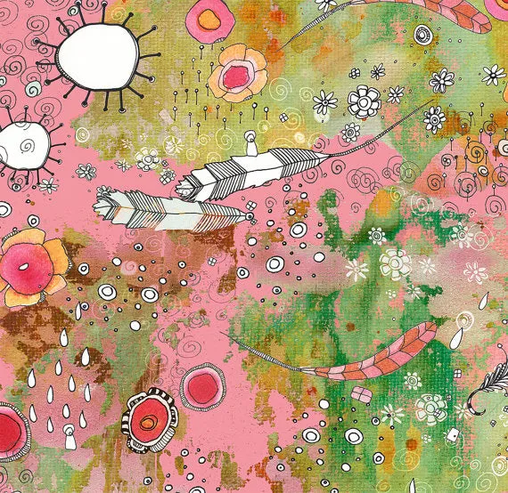 Shower Curtain 'Pink Feathers, Flowers, Showers'