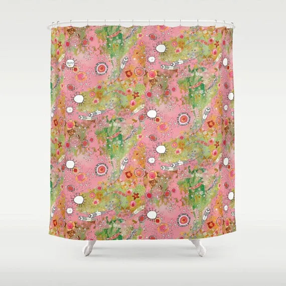 Shower Curtain 'Pink Feathers, Flowers, Showers'