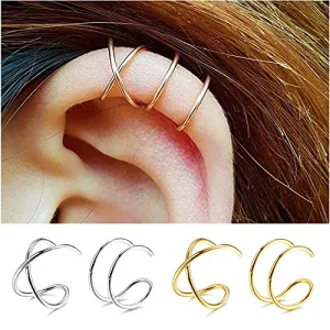 Silver Gold 4Pcs 925 Sterling Silver Cuff Earring
