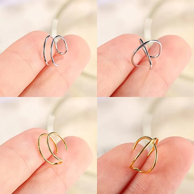 Silver Gold 4Pcs 925 Sterling Silver Cuff Earring
