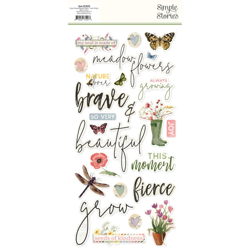 Simple Stories - Simple Vintage Meadow Flowers - Foam Stickers