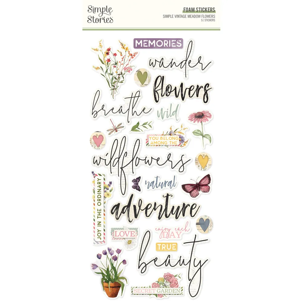 Simple Stories - Simple Vintage Meadow Flowers - Foam Stickers