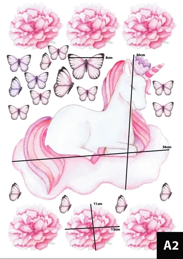 Single Unicorn Australian Design Hand Painted Peel & Stick, Removable Wall Decal. Nursery, Kids Playroom, Kids Teens Bedroom