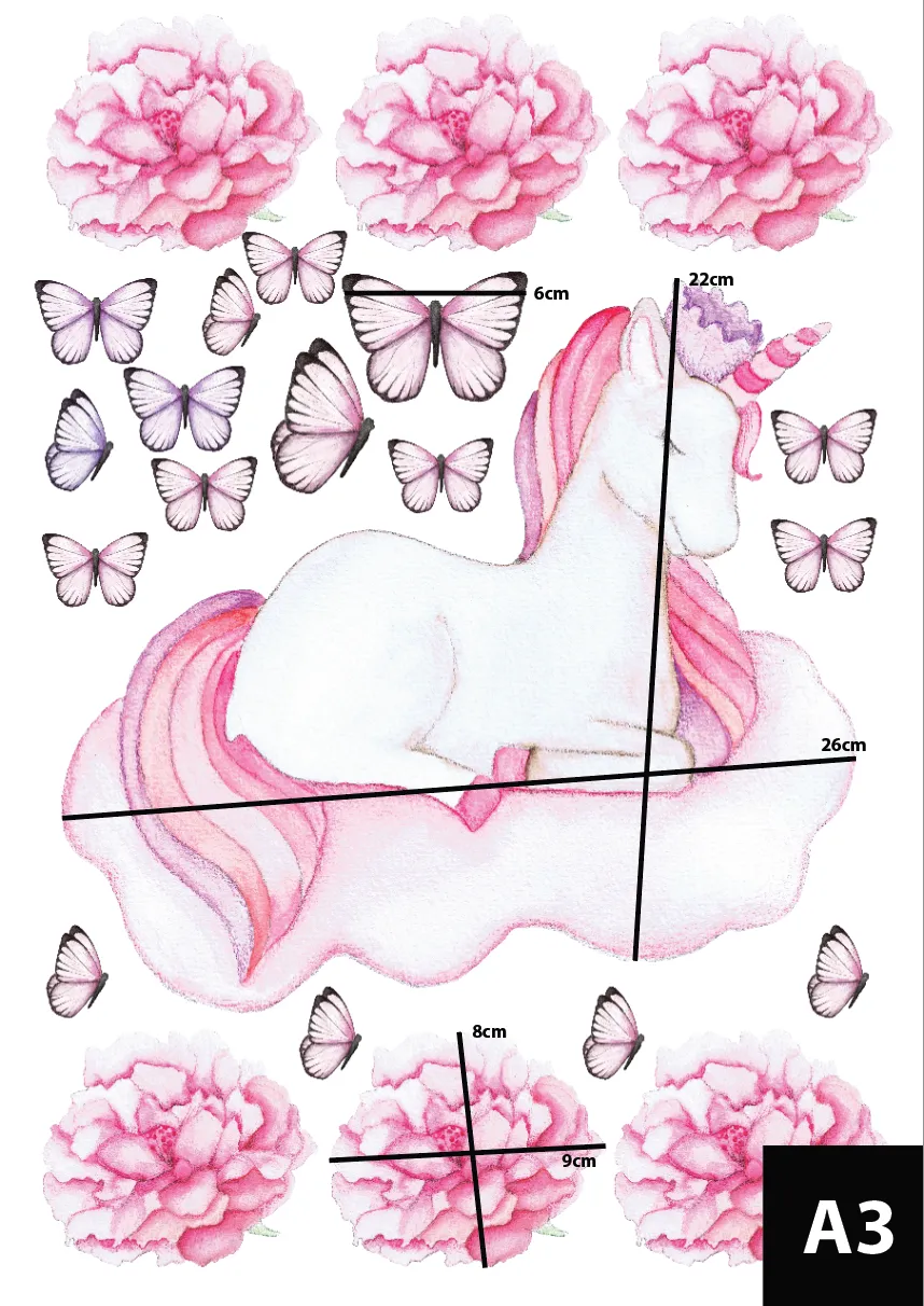 Single Unicorn Australian Design Hand Painted Peel & Stick, Removable Wall Decal. Nursery, Kids Playroom, Kids Teens Bedroom