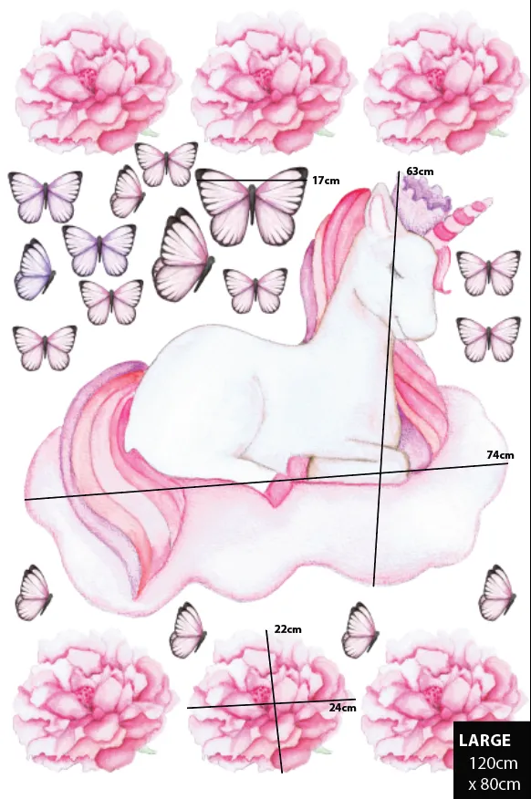 Single Unicorn Australian Design Hand Painted Peel & Stick, Removable Wall Decal. Nursery, Kids Playroom, Kids Teens Bedroom