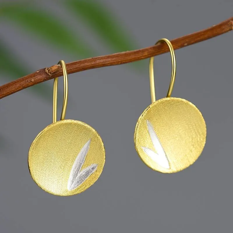 Small Bamboo Leaves Round Dangle Earrings