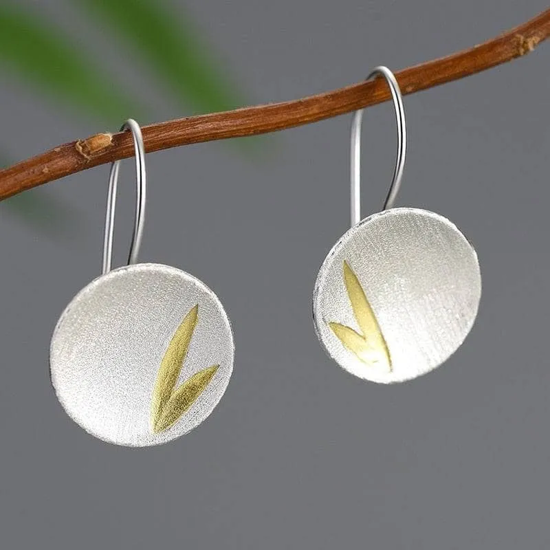 Small Bamboo Leaves Round Dangle Earrings