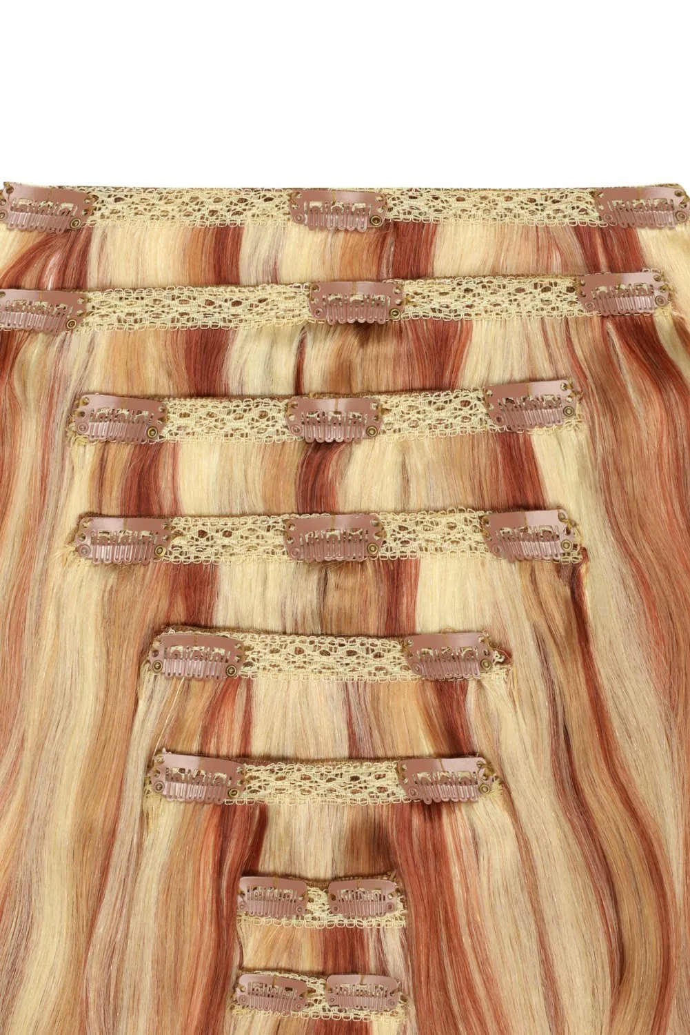 Strawberry/Auburn/Bleach Blonde Mix (#27/33/613) Double Wefted Full Head Clip In Hair Extensions