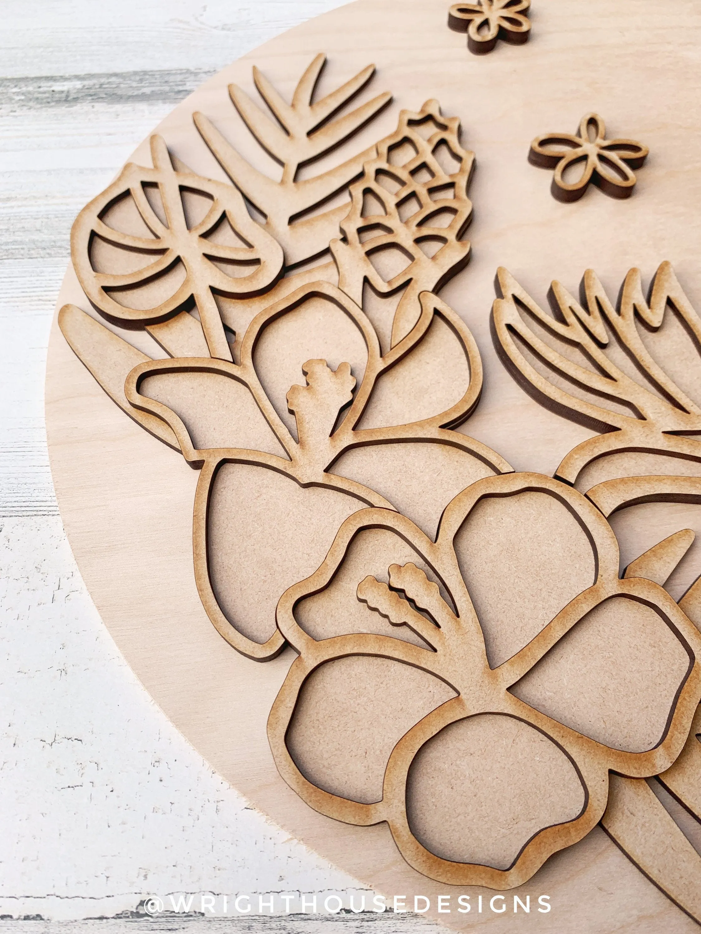 Summer Hibiscus Lily Birds of Paradise Tropical Floral Hanger - Sign Making and DIY Kits - Cut File For Glowforge Laser - Digital SVG File