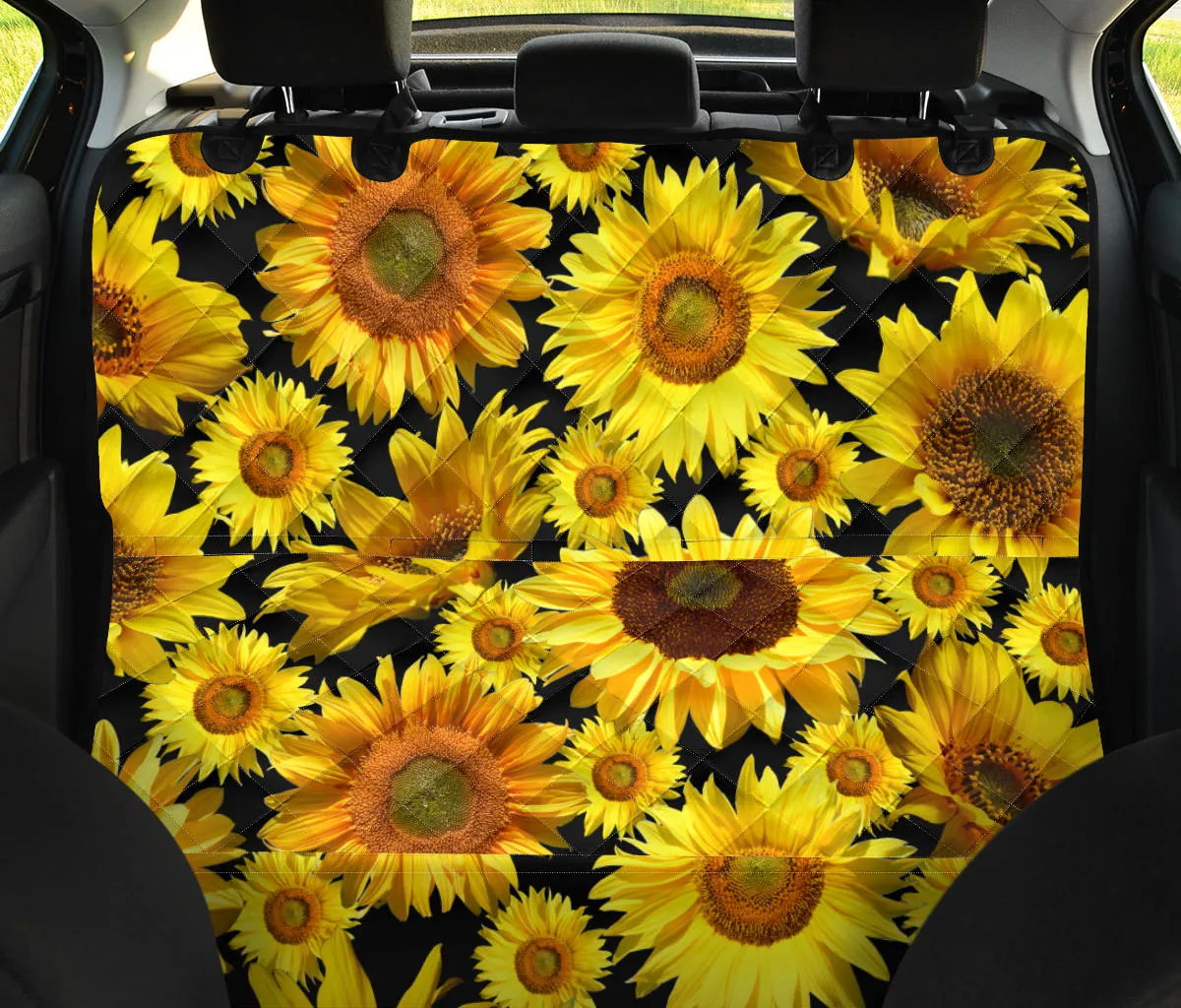Sunflowers on Black Car Pet Seat Cover