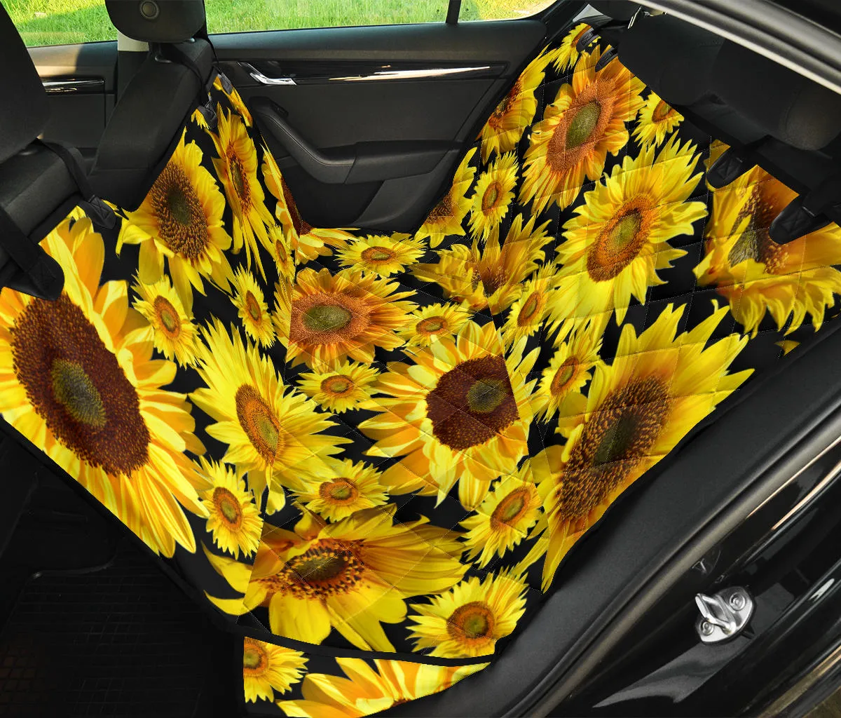 Sunflowers on Black Car Pet Seat Cover