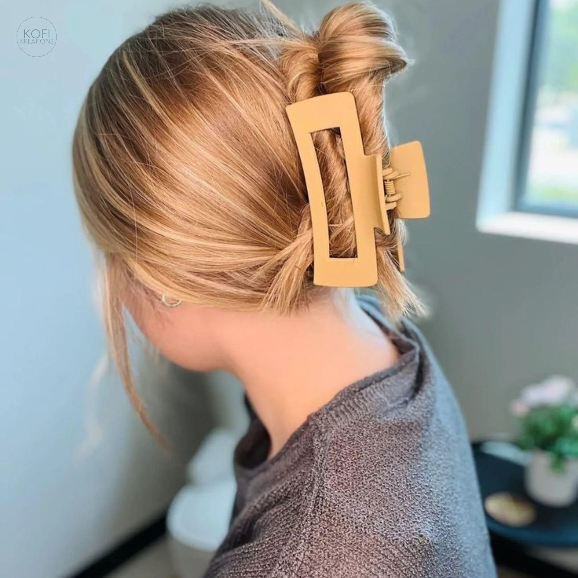 Tan Box Hair Claw Clip