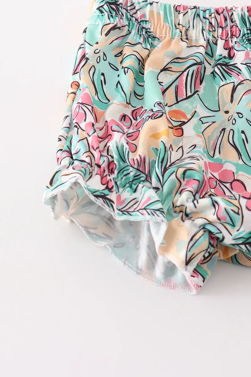Teal Floral Print Forest Animal Embroidery Baby Set