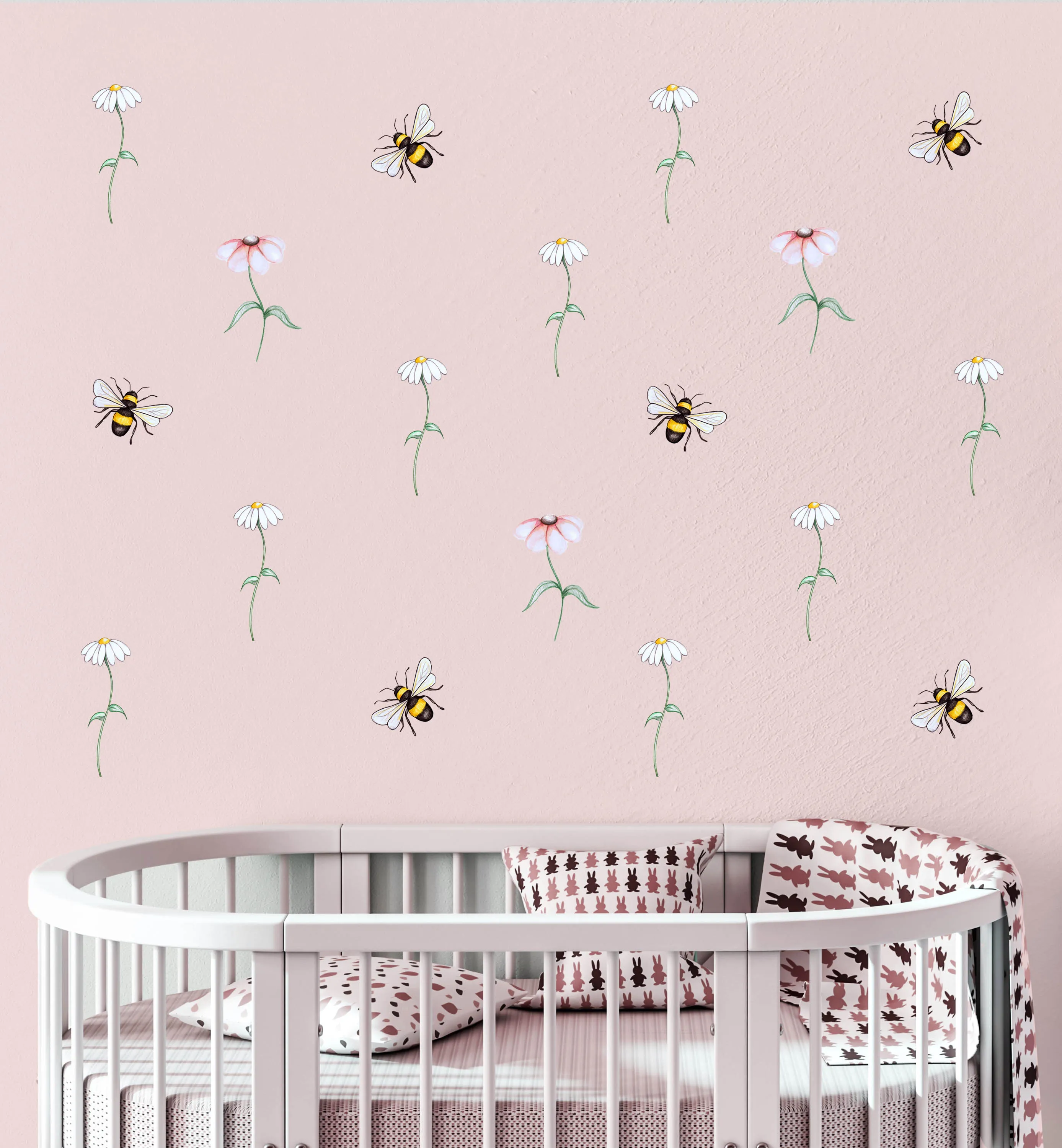 The Flowers & The Bees Australian Design Hand Painted Peel & Stick, Removable Wall Decal. Nursery, Kids Playroom, Kids Teens Bedroom