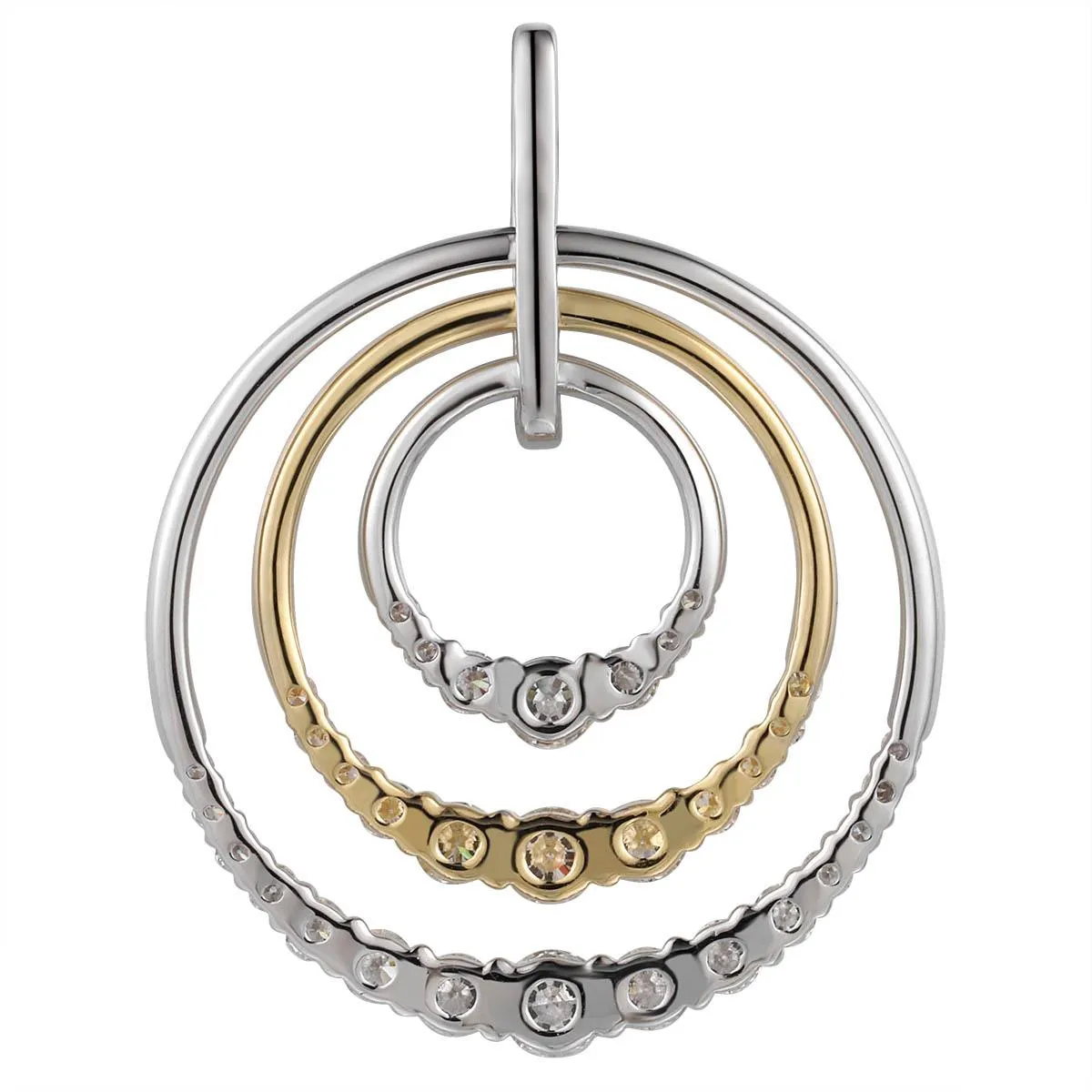 Three Shade Gold & 0.95ct tw Diamond Circle Pendant Necklace