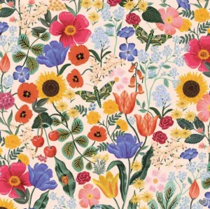 Tissu coton - CURIO Big Flowers -Ecru - RIFLE PAPER AND CO (vendu x10cm)