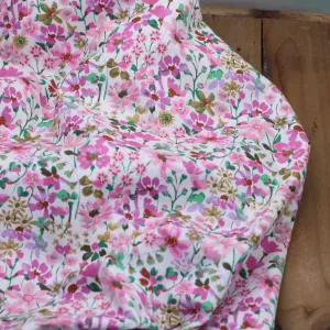Tissu popeline de coton FLOWERS - BABY ROSE (Vendu x10cm)