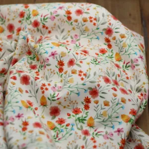 Tissu Velours milleraies -AUTUMN FLOWERS- Blanc cassé- POPPY DESIGNED FOR YOU (vendu x10cm)