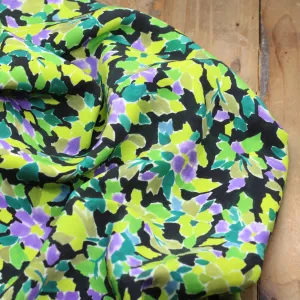 Tissu Viscose - GREEN FLOWERS - Vert (vendu x10cm)