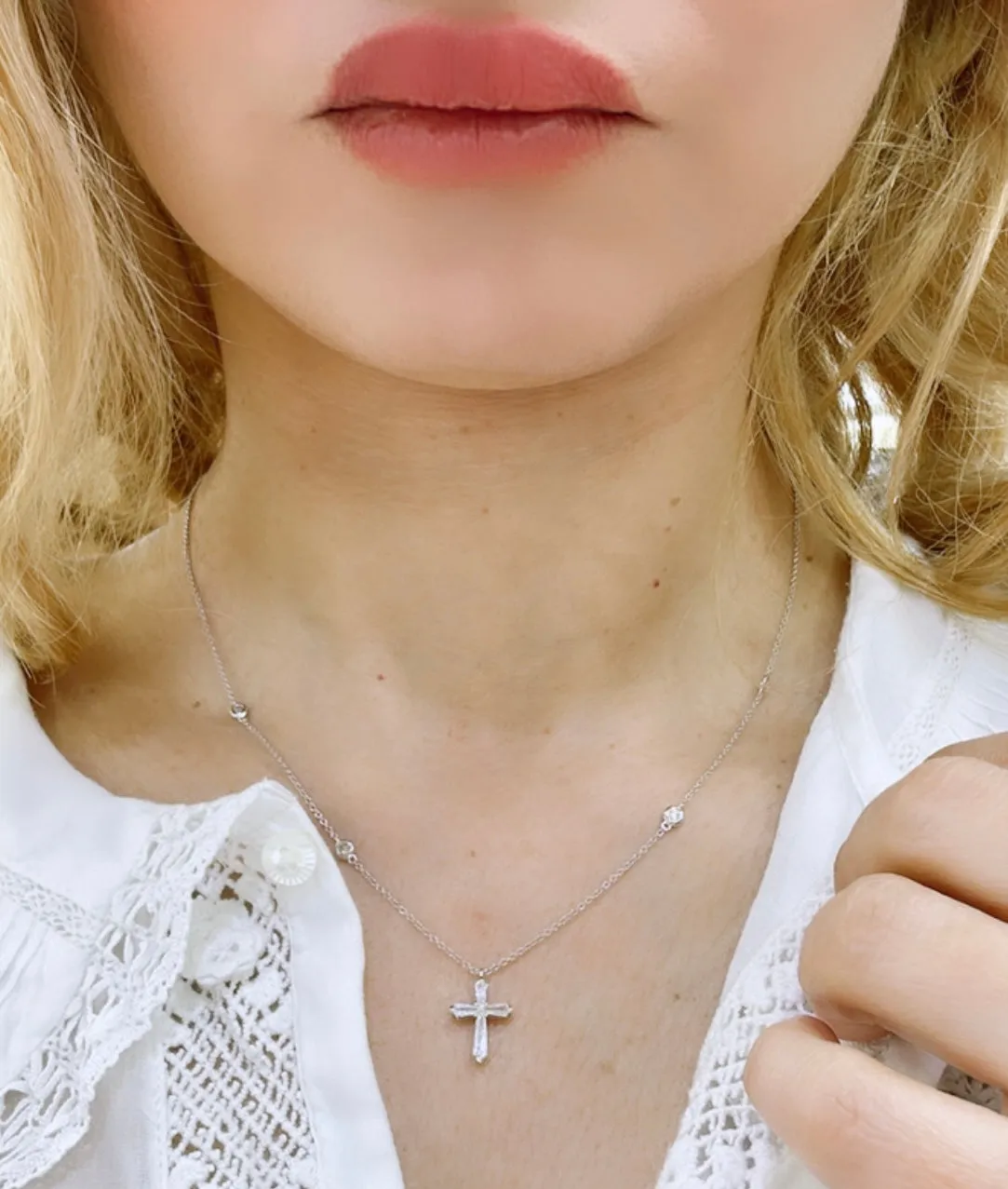 Trapezoid Diamond Cross 0.41ct tw Pendant Necklace