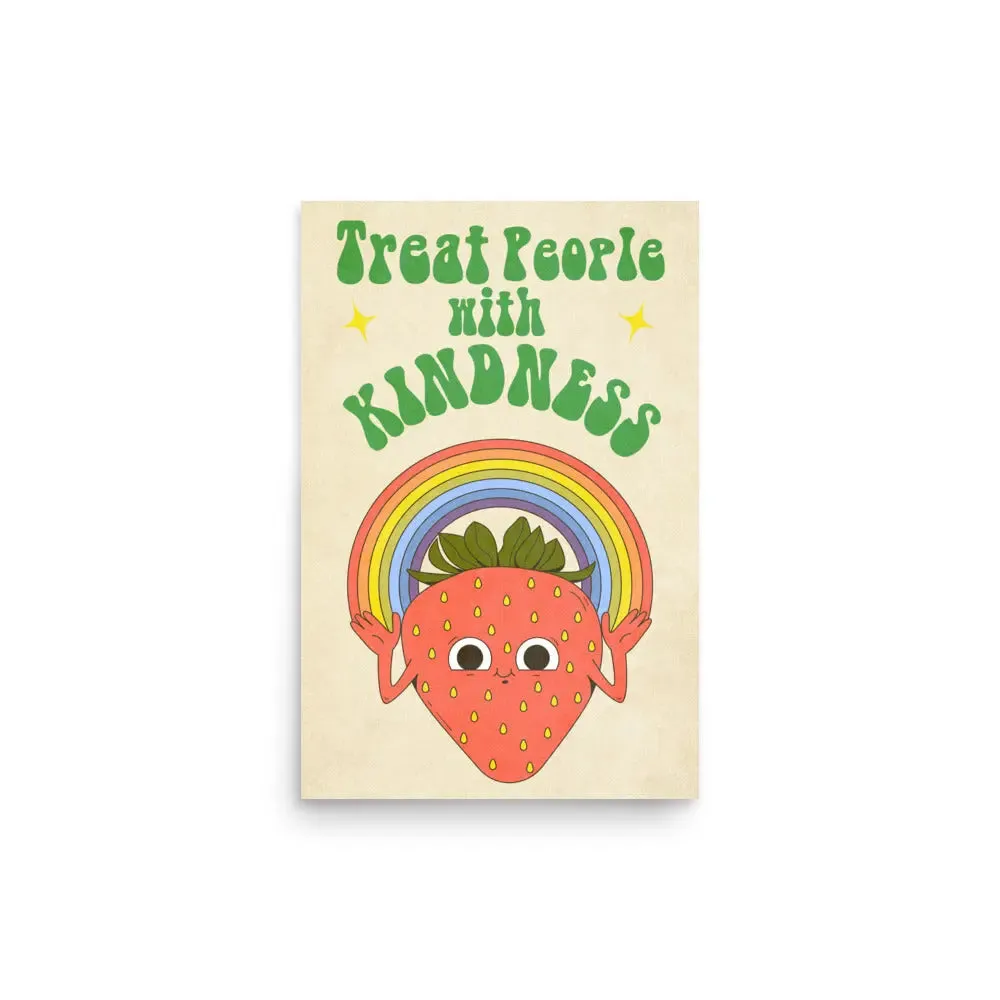 Treat People with Kindness – Vintage Strawberry Poster