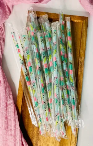 Tropical flowers 9” reusable straw - individually packaged