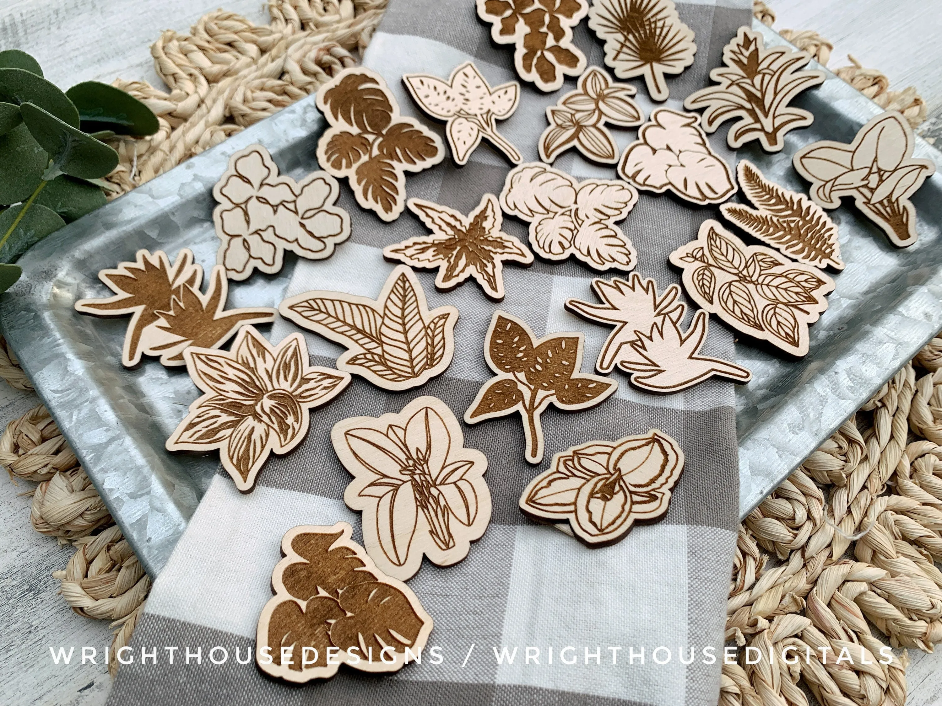 Tropical House Plant Magnets Scrap Busters - Handdrawn Tiered Tray Decor and DIY Kits - Beginner File For Glowforge Laser - Digital SVG File